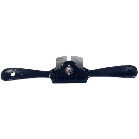 STANLEY 1-12-064 spokeshave with black handles, straight blade, front view on white background.
