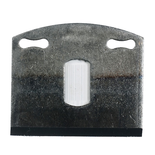 STANLEY 1-12-350 replacement planer blade, rectangular metal blade with dual mounting slots, front angle.