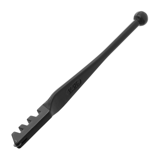 STANLEY 14-125 black plastic utility tool, side angle, with notched end and rounded handle.