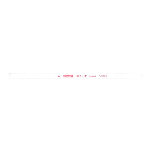 Stanley 24 TPI x 12 inch bi-metal flexible hacksaw blade, straight-on white background view