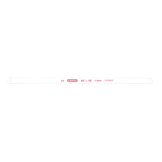 Stanley 24 TPI 12-inch flexible bi-metal hacksaw blade, straight angle, white background.