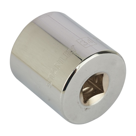 STANLEY 4-86-196 chrome socket, close-up angled photo, shows polished finish and size marking, hand tool accessory.