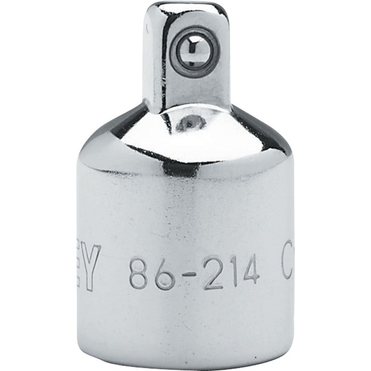 STANLEY 4-86-214 chrome socket adapter, photography, front angle on white background.