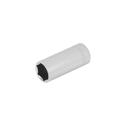STANLEY 4-86-328 chrome socket, cylindrical hand tool, oblique angle on white background.