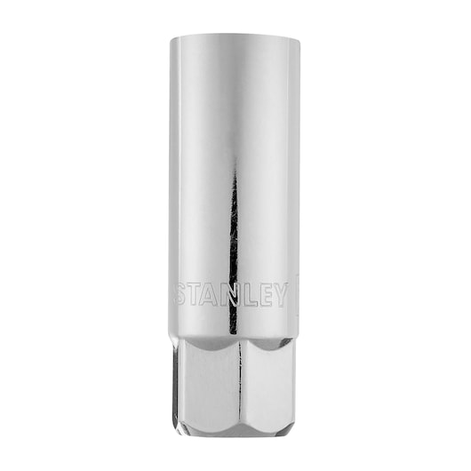 STANLEY 4-86-380 chrome deep socket, product photography, front angle, white background.