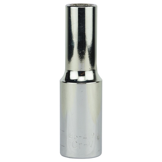 STANLEY 4-86-419 chrome deep socket, tool photography, front angle, white background.