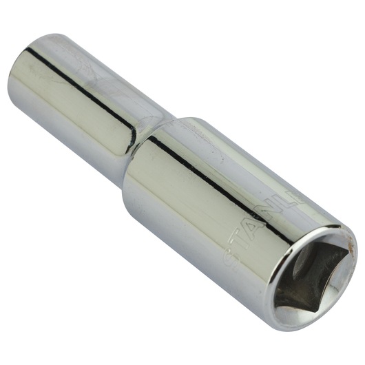 STANLEY 4-86-419 chrome-plated deep socket tool, three-quarter front angle on white background.