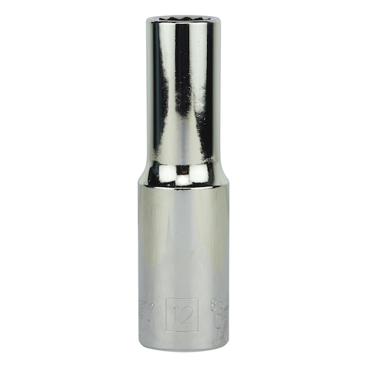 STANLEY 4-86-420 chrome deep socket, cylindrical, shown upright on white background, tool category.