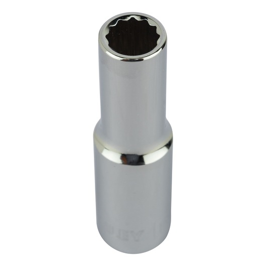 STANLEY 4-86-420 chrome deep socket, top angle, featuring twelve-point interior.