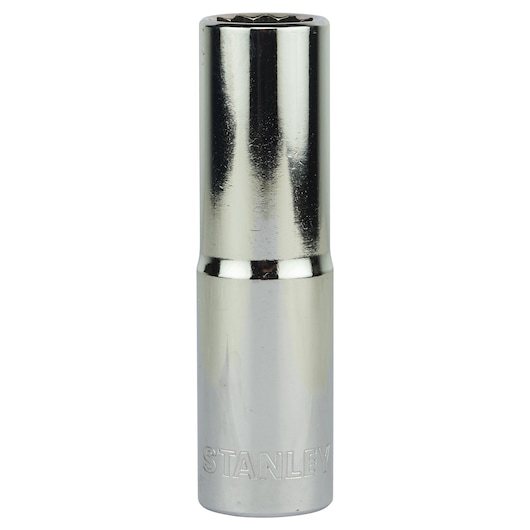 STANLEY 4-86-423 chrome deep socket, front view on white background, with engraved logo near the base.