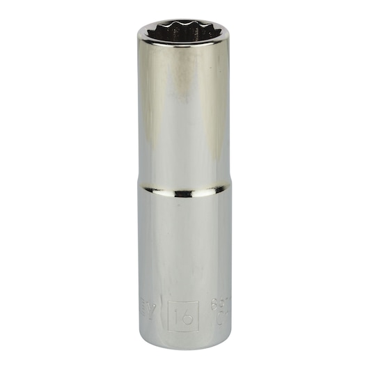 STANLEY 4-86-424 chrome deep socket, front angle, tool accessory, polished finish