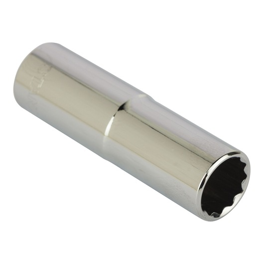 STANLEY 4-86-424 chrome socket tool, cylindrical shape, side angle, on white background.