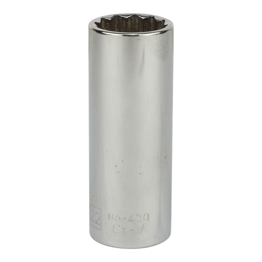STANLEY 4-86-430 chrome deep socket, photographed upright on white background, tool accessory category.