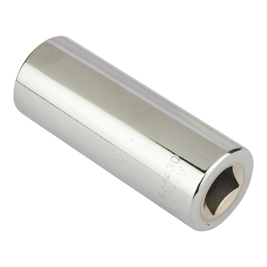 STANLEY 4-86-430 chrome socket tool, cylindrical shape, angled view, white background.