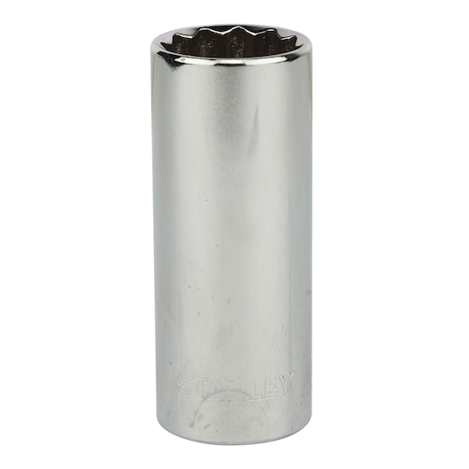 Stanley 4-86-432 chrome socket, photography of tool upright on white background.