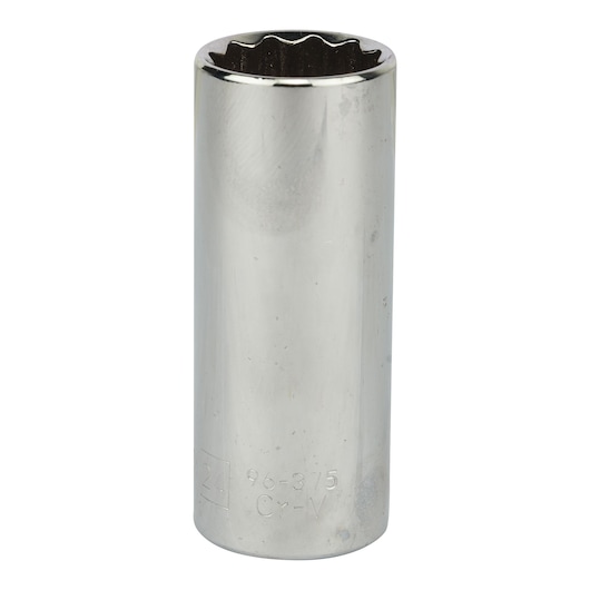STANLEY 4-86-432 chrome deep socket, cylindrical design, photographed upright on white background.