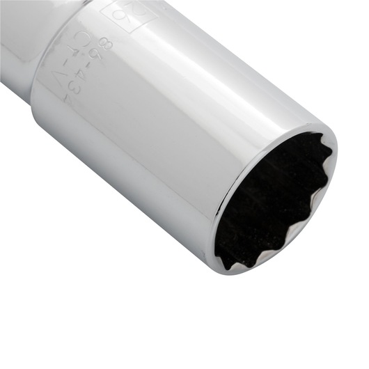 STANLEY 4-86-434 chrome deep socket, close-up angle, showing polished finish and 12-point interior.