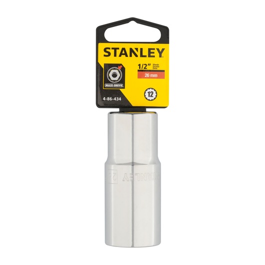 STANLEY 4-86-434 chrome socket, 26 mm, 1/2 inch drive, shown from front on white background.