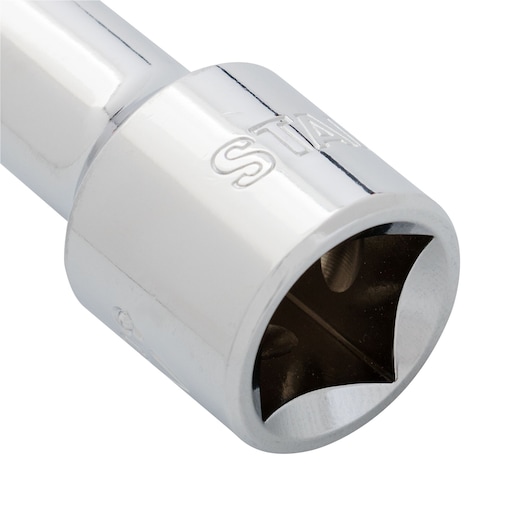 Stanley 4-86-509 chrome socket, close-up product angle, shiny finish and hexagonal interior.
