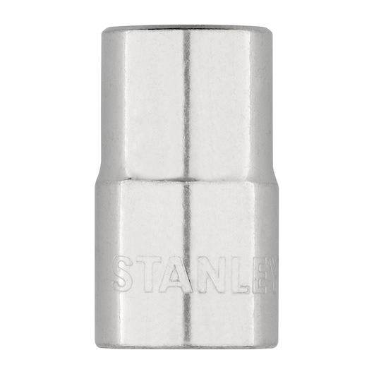STANLEY 4-86-514 chrome socket, cylindrical shape, front angle, tool accessory on white background.