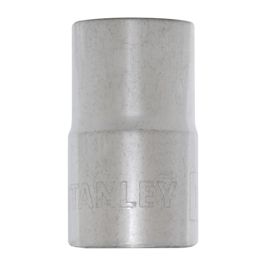 Stanley 4-86-515 chrome socket front angle, cylindrical metal hand tool accessory.