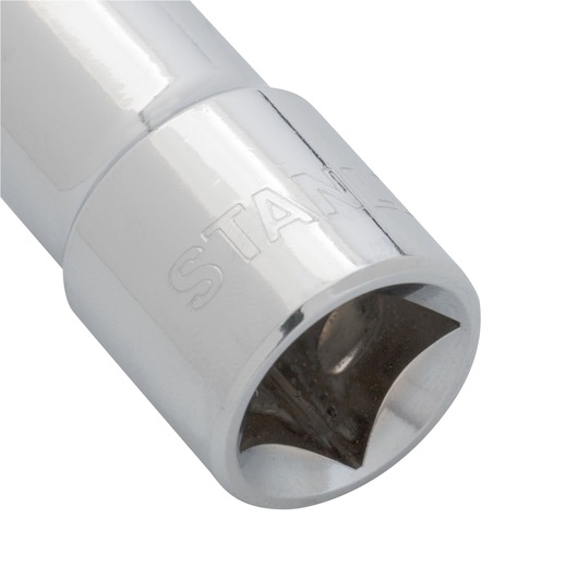 STANLEY 4-86-545 chrome socket, close-up angle, shows hex interior and engraved brand name.