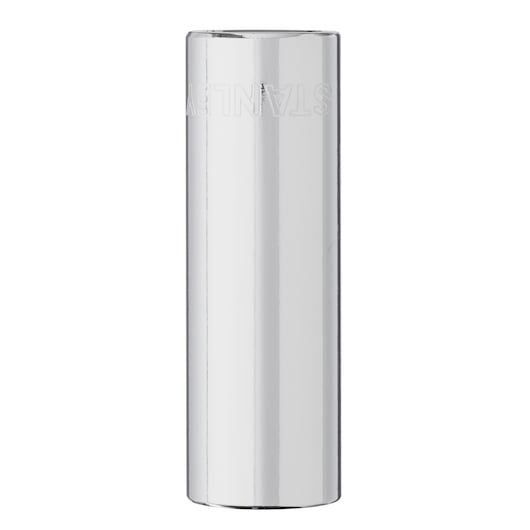 STANLEY 4-86-580 chrome deep socket, cylindrical, front view, tool accessory on white background.