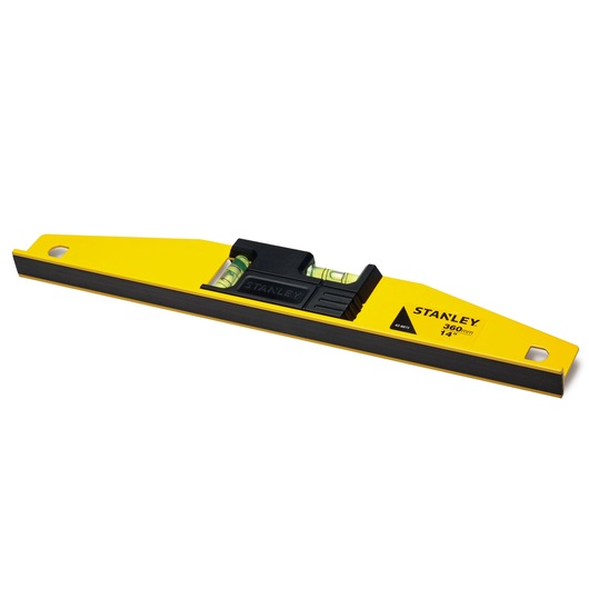 STANLEY 42-887S yellow and black 14-inch level tool, side angle on white background.