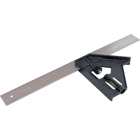 STANLEY 46-012 combination square with black handle and stainless steel ruler, angled product view on white background.