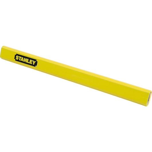 STANLEY 47-350 yellow carpenter pencil, side angle, with logo, photography on white background.
