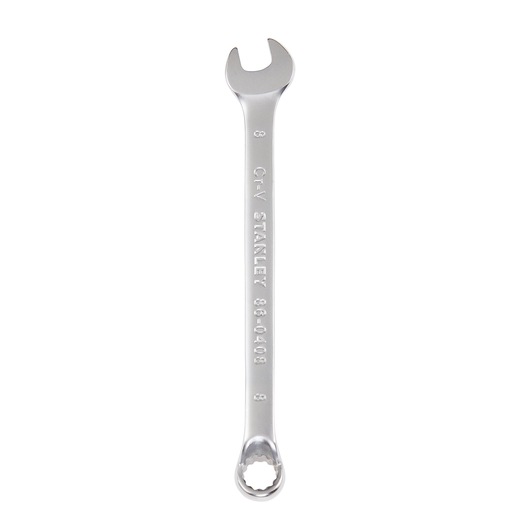 STANLEY 86-0408 combination wrench, silver, photography of full front view on white background.