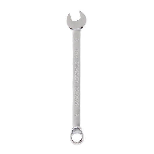 STANLEY 86-0409 combination wrench with open and box end, silver finish, front angle on white background.