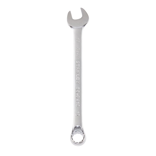 STANLEY 86-0412 chrome combination wrench, photography of front view on white background.