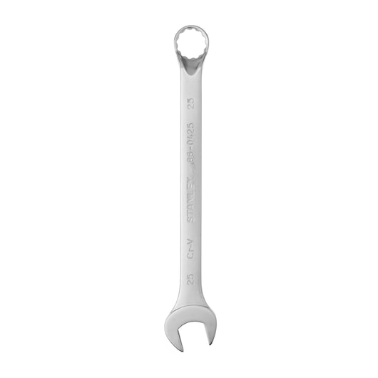 STANLEY 86-0425 combination wrench, silver metal, top-down view on white background, 25mm size.