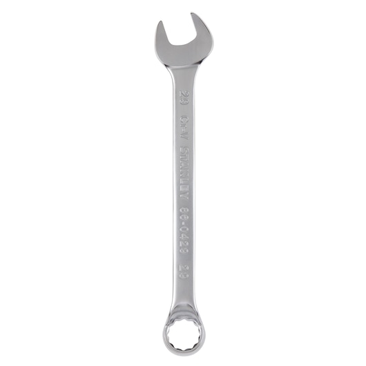 Stanley 86-0429 combination wrench photography, chrome finish, frontal angle on white background.