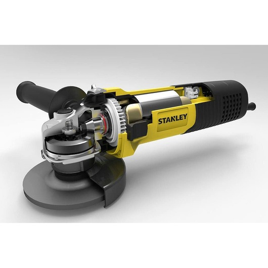 STANLEY SGS1045 angle grinder cutaway view showing internal motor and gear mechanism on white background.