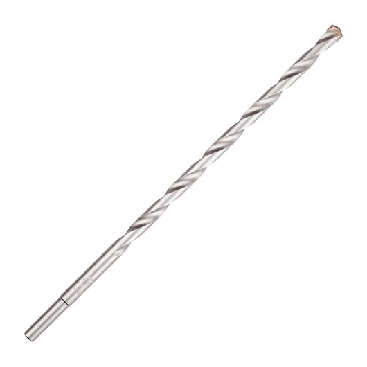 Stanley STA56130C silver masonry drill bit, product photography, angled on white background