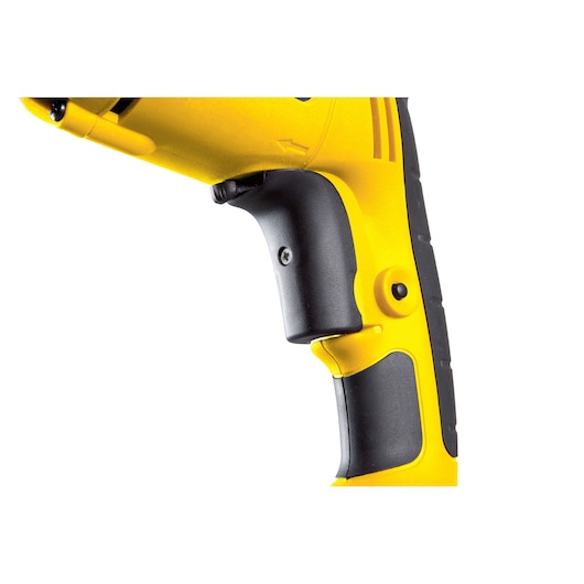 STANLEY STDR5206 drill handle close-up with yellow and black ergonomic grip, right side angle.