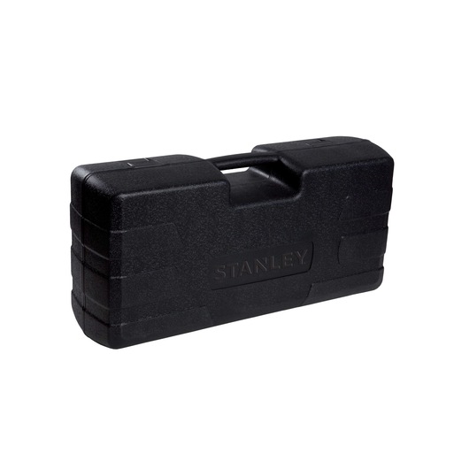 Stanley STGP1318K black hard plastic tool case, front angle, photography on white background.