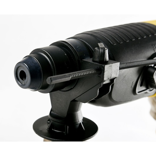 STANLEY STHR202K hammer drill close-up showing black adjuster and textured grip, white background.