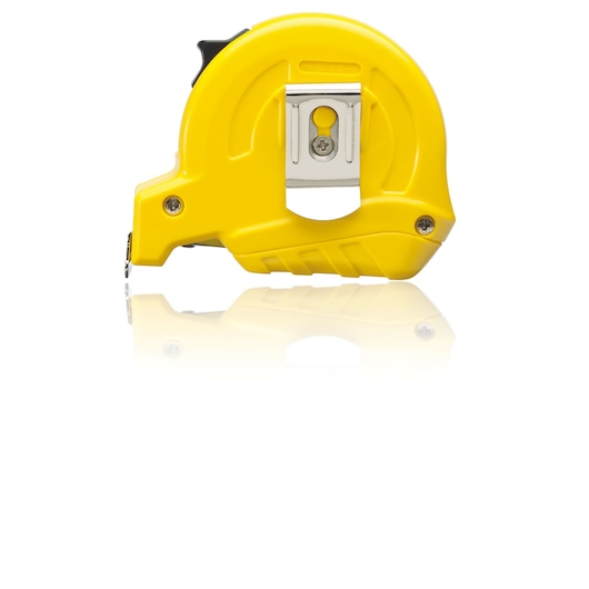 Photo of STANLEY STHT33989-840 yellow tape measure, product side angle on white background.